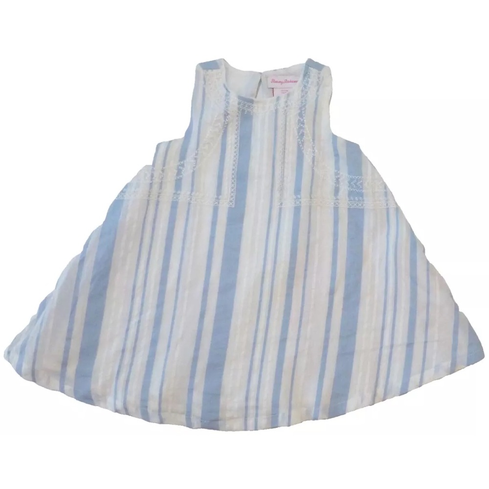 TOMMY BAHAMA girls Blue Stripe Sleeveless Swing Dress lined embroidery 12 months